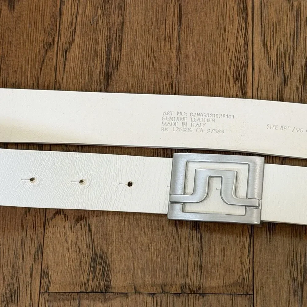 J.Lindeberg Slater White Leather Golf Belt Mens Size 38 Made In Italy